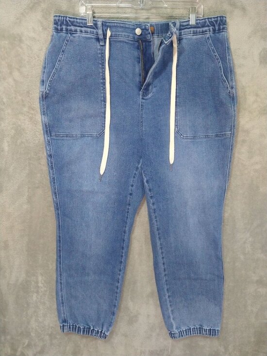 Judy Blue Pants - Judy Blue Joggers Womens 20W Denim High Waist Stretch Drawstring Medium Wash